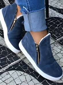 Women's Faux Fur Ankle Boot With Plush Lining - Blue - View 3