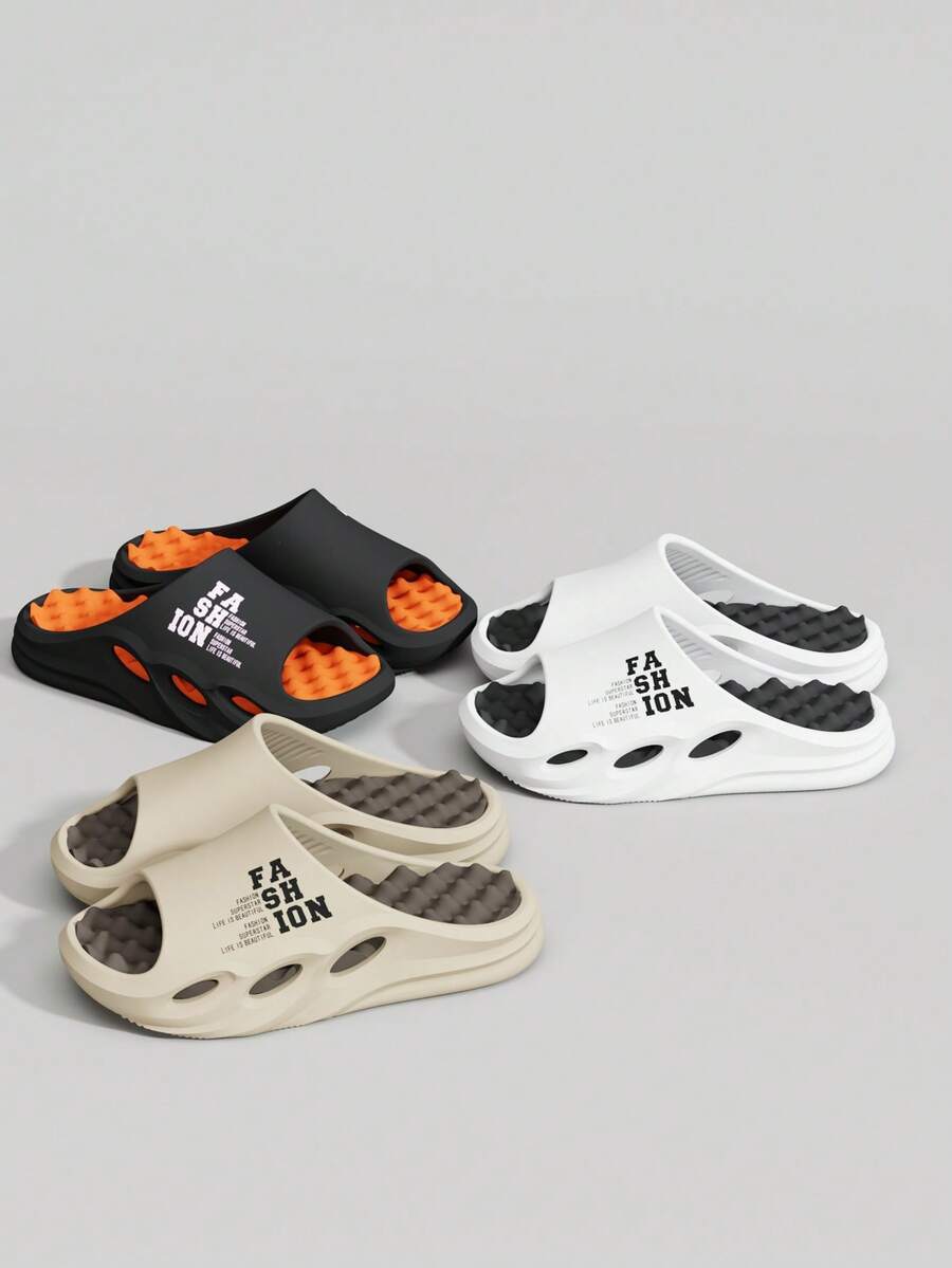 Chinelos esportivos confortáveis para massagem masculina, chinelos para uso interno em casa, quarto, sala de estar, banheiro e chuveiro, sandálias casuais e da moda para uso externo na rua e na praia - Branco - Visão 1