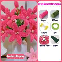362 Kit Bunga Lili Merah Muda / Biru / Merah / Ungu dengan Batang Chenille, Batang Bunga & Pita untuk Hadiah Pernikahan & Hari Ibu, Set Pembuatan Pembersih Pipa Bunga Lili - bunga bakung - View 12
