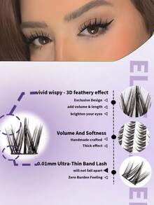 ELAE Beginner Friendly Manga Lash Clusters, Soft Black Band Wispy Cluster Eyelashes, D Curl Lightweight DIY Lash Extensions, 10-14mm Mixed Length, Built-In Eyeliner Effect Faux Mink Cosmetics - Classic Spiky D - 查看 2