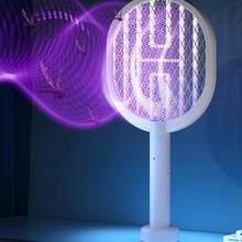 1件裝電子蚊拍 物理滅蚊器 USB充電式 UV昆蟲驅趕棒 附UV燈 3層網面 適用於室內與戶外使用 - 查看 2