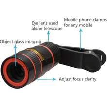 1pc Universal 20X/12X/8X Telephoto Lens Attachment, Clip-On Telephoto Lens For Single Camera Lens, Zoom Lens With Phone Clip For Photography And Video Recording (Not Compatible With Dual And Triple Camera Configurations) - Multicolor - View 2