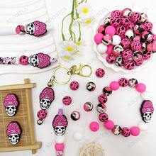 32/44 pièces Ensemble de perles en silicone en forme de crâne, perles roses et turquoises en forme de crâne, décoration de collier, bracelet, bijoux et pendentif DIY, cadeau pour les fêtes et anniversaires - Chapeau à tête de mort - Voir 8