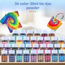 34色紮染染料粉，每瓶30ml/1.01oz，鮮豔織物染料，適用於DIY紮染計畫、紡織藝術、手工藝品、派對裝飾、T恤、托特包和學校手工活動，易於混合且持久的著色劑，創意DIY用品及返校季適用 - 單件 - 查看 9