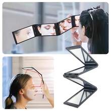 1pc 3-Fold Multi-Angle 4-Layer Handheld Beauty Mirror - Portable Styling Mirror With Glass Surface, Durable Plastic Frame And Cartoon Design, Suitable For Bathroom, Vanity, Travel - No Power Required, Makeup Mirror - Multicolor - View 2