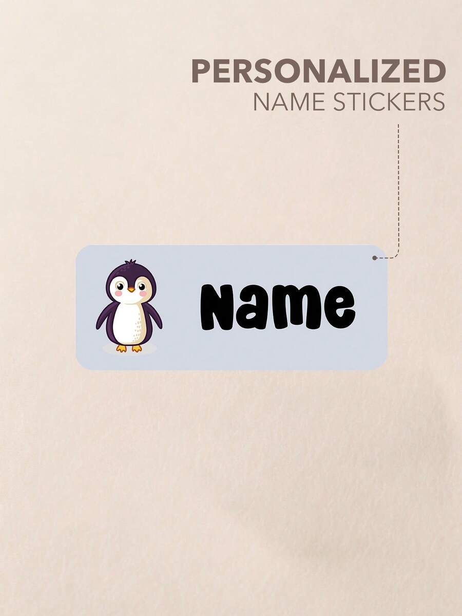 Customized Name Stickers, 4 Sizes 60-400pcs Cartoon Animal Name Labels, Rounded Rectangle Name Stickers, Support Any Font, Waterproof Label Stickers For Water Bottles, Lunch Boxes, Notebooks, Bags, Storage Boxes - Multicolor - View 1