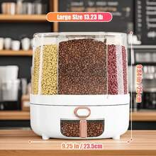 1 Storage Box For Rice, Rice Distributor, Grain Distributor, 360-Degree Rotating Rice Storage Box, Kitchen Grain Storage Container, 6 Compartments, One-Button Design, Convenient For Accessing Wheat, Beans And Rice! - View 12