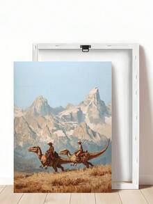 1pc Cowboy Riding Dinosaur Painting Western Jurassic Art, Mountain Landscape Prints, Festival Gift,Suitable For Bedroom,Living Room,Kitchen,Wall Arts,Wall Decor,Home Decor,Room Decor, Canvas Wall Art, Posters, Wall Art With Frame, Optional Frame ﻿ ﻿ - 1PCS - View 8