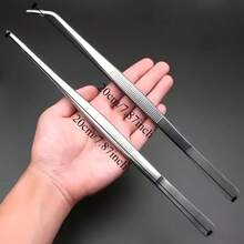 1組2件裝不鏽鋼直型與彎型專業長鑷組合，7.87英吋長夾，耐用堅固，適用於居家與辦公室使用 - C-銀色 - 查看 2
