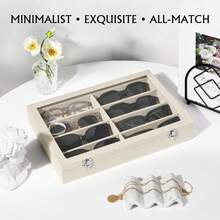 Euuztu Emibele Glasses Organizer Jewelry Tray, 8 Grids With Lid Velvet Tray Watch Storage Stackable Jewelry Showcase Display Storage With Detachable Inner Dividers, Beige - D1-十二個網格 - 查看 5