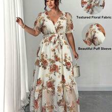 guangzhougaolangshangmao  Vestido elegante de mujer con cuello en V, manga abullonada, lunares y cintura con lazo, para primavera/verano - Blanco y Negro - Ver 2