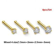 1/4件低過敏鼻環，18K鍍金I型鼻釘穿刺飾品，1.5mm/2mm/3mm立方氧化鋯鼻環，軟骨耳環，適合女性，度假風身體穿刺配件 - 鼻釘 - 查看 9