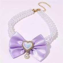 Pearl Necklace For Dogs & Cats, With Rhinestone Bone And Pearl Bow Tie Pet Accessories, Fashionable Design Made Of Pearl Material. Stylish Cat Wedding Collar Decor, Suitable For Female Cats And Small/Medium Dogs (Pink, Blue) - Multicolor - View 15