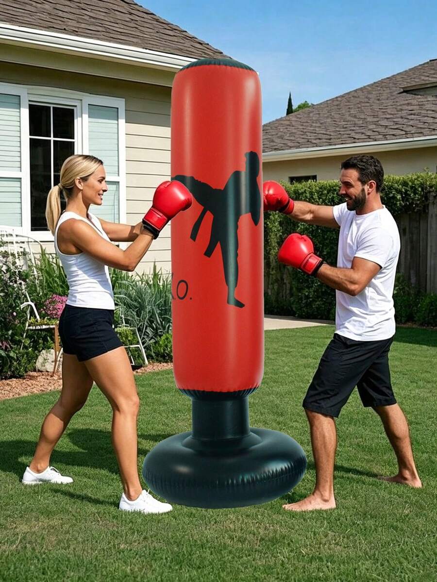 1pc Foldable Lightweight Portable Inflatable Boxing Punching Bag, Standing Inflatable Boxing Column, Suitable For Adults And Teens, Durable PVC Material, Inflatable Toy - Multicolor - View 1