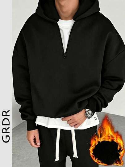 Áo hoodie nam tay dài cổ kéo khóa nửa thân, kiểu dáng thường ngày, thời trang và đa năng cho mùa thu/đông.