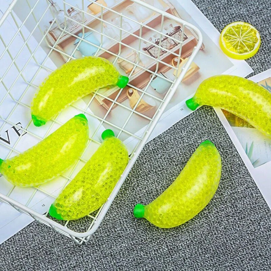 1pc Novelty TPR Stress Relief Squeeze Ball With Colorful Beads, Realistic Banana Squishy Toy
