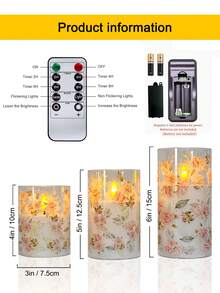 3件組無焰蠟燭燈，附遙控器/定時功能，電池供電，玫瑰印花，適用於聖誕節、萬聖節、情人節、母親節、禮物、生日、求婚、婚禮、餐桌、派對 - 玫瑰-暖光 - 查看 11