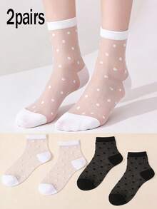 2 Paar Mädchen Polka Dot Mesh atmungsaktive dünne Knöchelsocken, süß und niedlich für den täglichen Mädchen-Gebrauch, Frühling/Sommer - Verschiedenfarbig - Übersicht 1