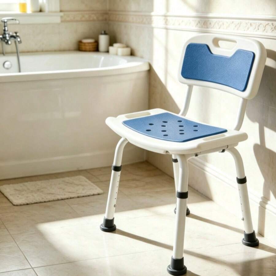 Unioncare Adjustable Height Shower Chair With Backrest, Non-Slip Bathroom Stool