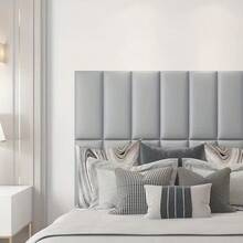 6 piezas/paquete Paneles de pared para cabecera autoadhesivos, gris, blanco, azul, paneles de pared acolchados suaves, paneles de pared autoadhesivos a prueba de colisiones y a prueba de sonido, papel tapiz removible sin pegamento, decoración DIY, papel tapiz acolchado suave 3D, adecuado para fondo de cabecera, fondo de TV, fácil de instalar, autoadhesivo - Bolsa blanda de 6 piezas - Ver 6