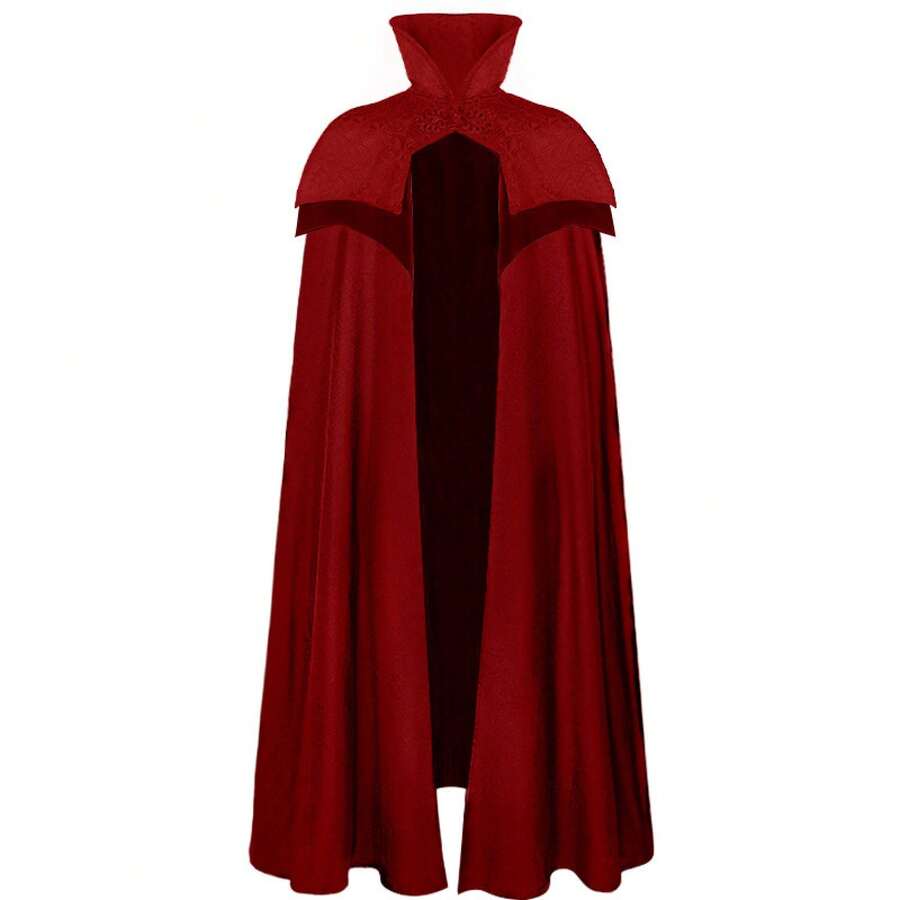 COS Halloween Hooded Robe, Cosplay Costume, Retro Medieval Cape, Cape, Role-Playing For Party. - Dark Red Stand-up Collar Cloak With Chinese Knot Buttons - View 1