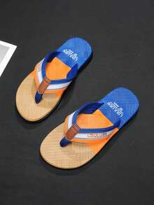 Sandal Jepit Pria Musim Panas Retro Warna Polos dengan Cetakan Huruf, Sol Lembut Nyaman untuk Pantai, Jalanan, Tahan Lama dan Tidak Mudah Berubah Bentuk, Minimalis Serbaguna Cocok untuk Bepergian, Liburan, dan Sehari-hari di Rumah - Royal Blue - View 1