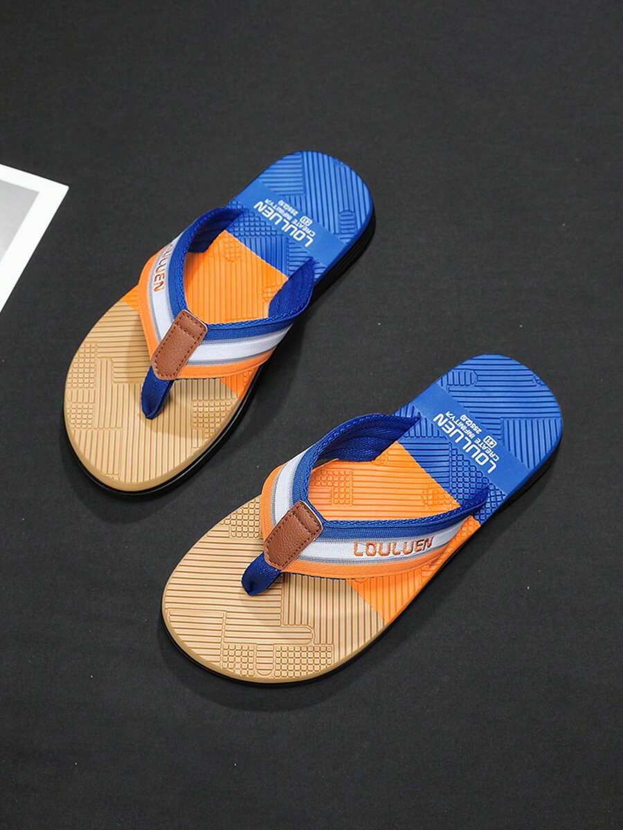 Sandal Jepit Pria Musim Panas Retro Warna Polos dengan Cetakan Huruf, Sol Lembut Nyaman untuk Pantai, Jalanan, Tahan Lama dan Tidak Mudah Berubah Bentuk, Minimalis Serbaguna Cocok untuk Bepergian, Liburan, dan Sehari-hari di Rumah - Royal Blue - View 1