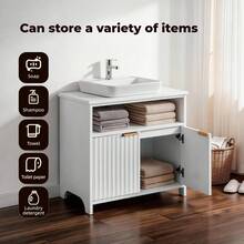 Modern Vanity Storage Cabinet With Grille Doors & Open Shelf - 1 - View 6