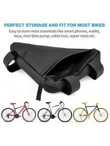 Bicycle Triangle Bag, Waterproof Bicycle Accessories Pouch For Storing Phone, Wallet, Keys, Portable Mountain/Road Bike Bag - Black - View 3