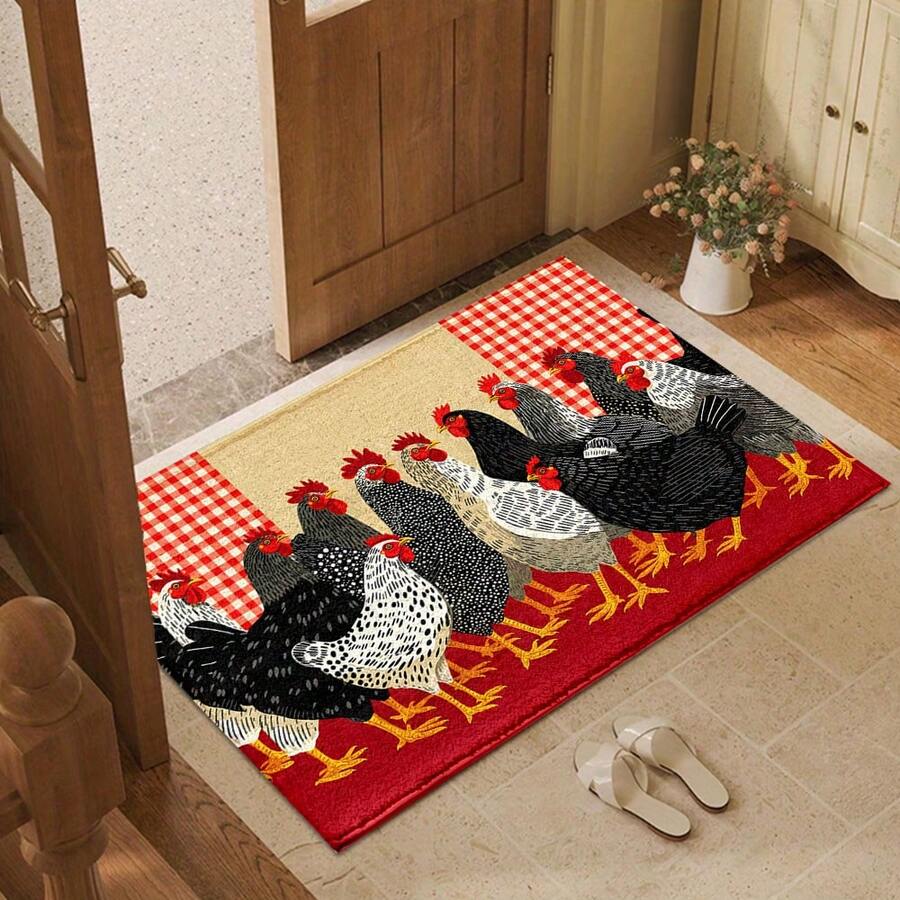 Estampado de Gallo 2D, Alfombra para Puerta de Dormitorio, Alfombra Decorativa Diaria para Suelo, Decoración para Hogar y Porche, Adecuada para Entrada, Porche, Interior - Cubierta de Suelo Suave y Lavable, Adecuada para Sala de Estar, Baño, Dormitorio, Sala de Juegos, Lavandería, Decoración de Dormitorio - Multicolor - Ver 1