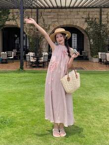 Women Long Dresses - Pink - View 8