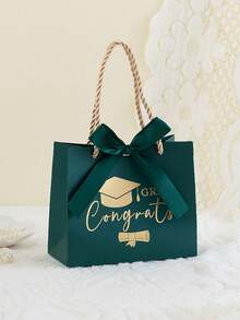 12pcs Graduation Gift Bags With Mortarboard Pattern And Satin Bow, Premium Matte Paper Bags With Twisted Rope Handles, Self-Assembly Required, Suitable For Gifts, Candy, Snacks And Small Favors, Multiple Colors, For High School And College Graduation Parties - Graduation Cap Paper Bag - View 15