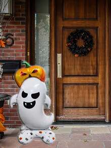 kumozawa 2pcs Halloween Giant Balloon Set Self-Standing Pumpkin Ghost And Skeleton Graveyard Foil Polyester Film Balloons Day Of The Dead Punch Wall Decor Halloween Party Birthday - Multicolor - View 4