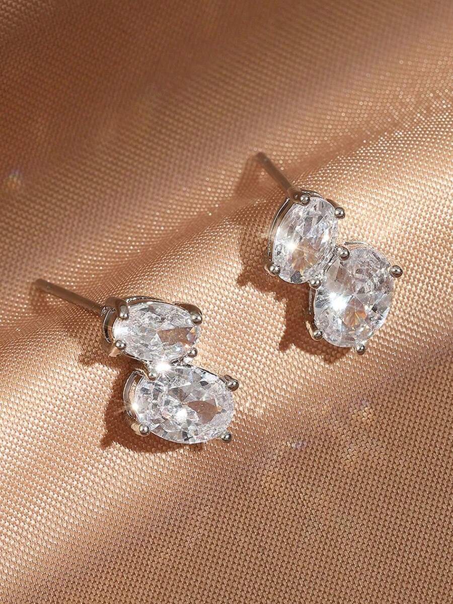 rakol 2pcs Silver Cubic Zirconia Stud Earrings