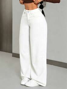 Women Winter Straight Leg Jeans Casual Washed Loose Jeans Y2K Vacation Elegant Vintage Street,Fall Winter - White - View 4