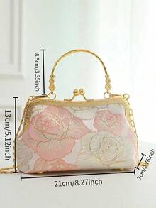 Simple Shoulder Bag Handbag Clutch Cheongsam Bag Crossbody Bag Multi-Purpose Chinese Style Women Bag Valentines, Vintage Rose Pattern Jacquard Evening Clutch, Local Delivery Bolsos Para Mujer Carteras Para Mujer, Gold Trim Handle Crossbody Purse, Ideal For Bridal Party Dating Formal Events, Spring Summer Casual & Elegant Use, Great Birthday Gift, Independence Day Celebration Bag - 粉色 - 查看 6