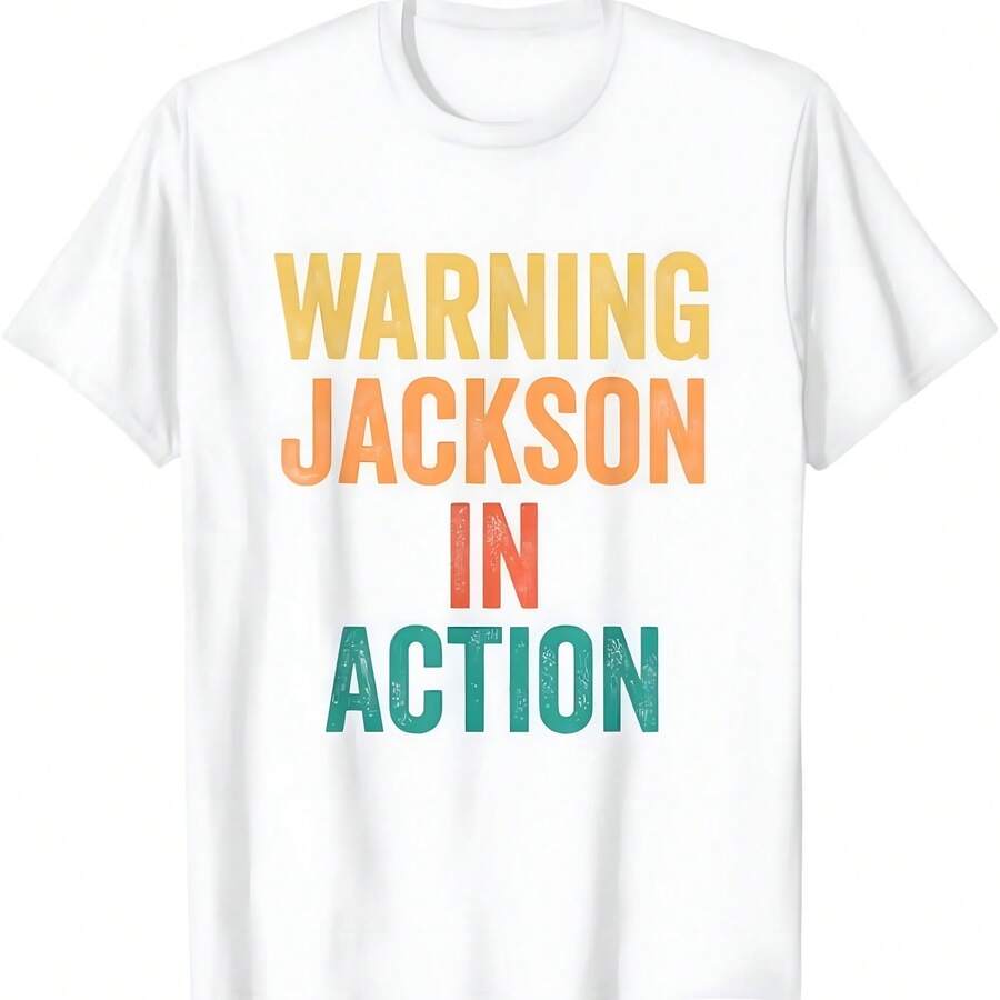 Warning Jackson In Action - Camiseta divertida con nombre personalizado para - Blanco - Ver 1