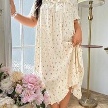 LunaCass8 CottageSlumber Camisón holgado de mujer talla grande con estampado floral de rosa, cuello cuadrado de crepé pomposo, vestido de dormir Moo Moo cómodo y elegante - Albaricoque - Ver 4