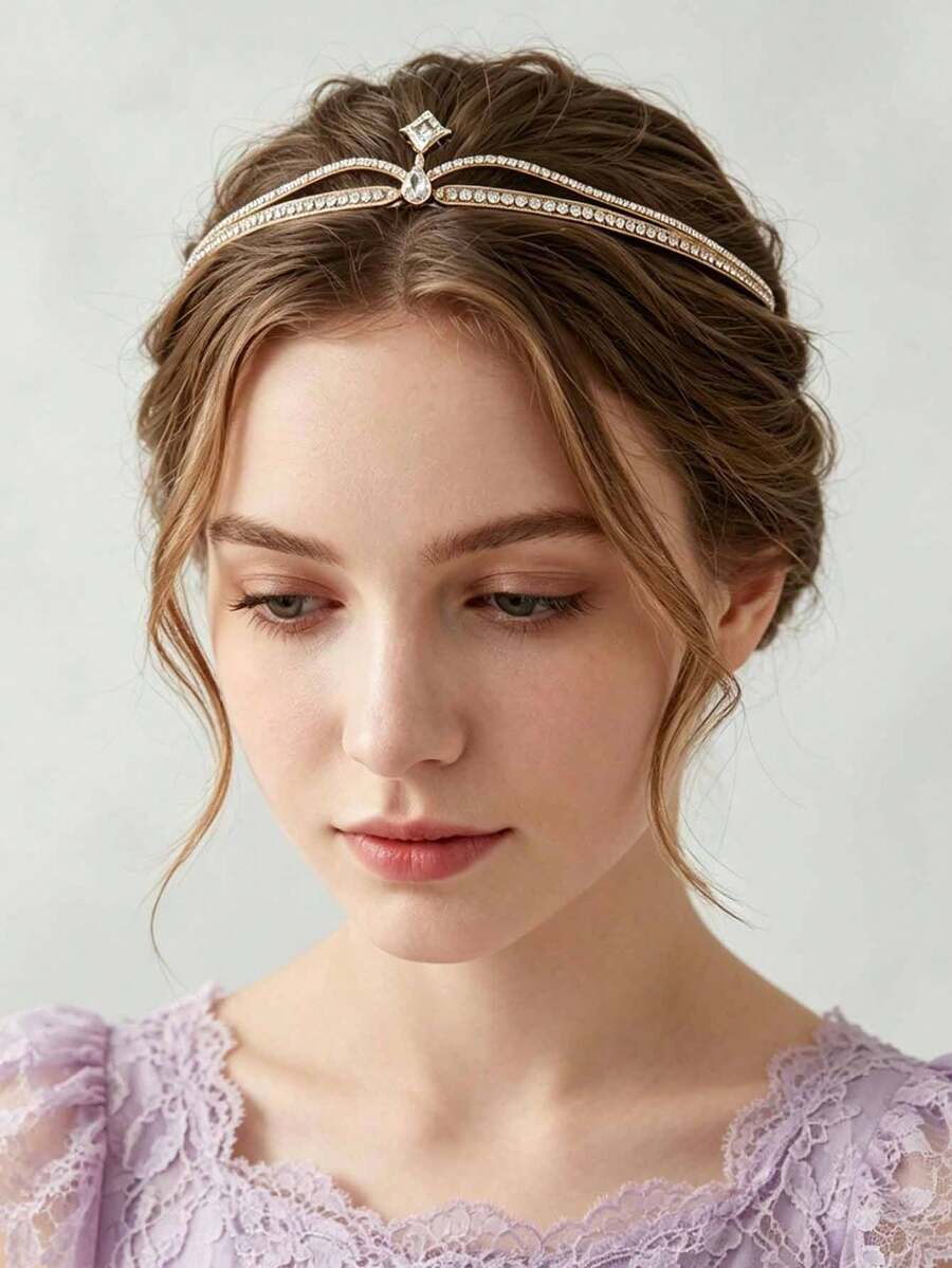 Girls Crown Hair Accessory Rhinestone Metal Tiara Girls Performance Dress Matching Headpiece Princess Dress Crown - Gold - View 1