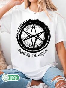 Brings Me The Horizon Unisex Pentagram Graphic Cotton T-Shirt Metal Tee Summer - White - View 1