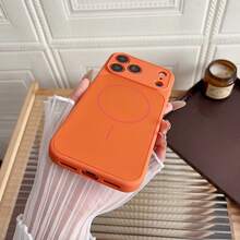 Minimalist Candy Color Viewing Window Magnetic Phone Case Compatible With IPhone 17 Pro Max 17 Pro Air 16 Plus 15 14 13 - Compatible Wireless Charging Shell, Full-Body Shockproof Protective Cover - Orange - View 6