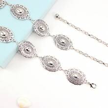 1 pezzo Catena da vita in metallo intagliato stile bohémien western vintage da donna, stile casual versatile alla moda - Catena da vita in argento con grande fiore - Visualizzare 2