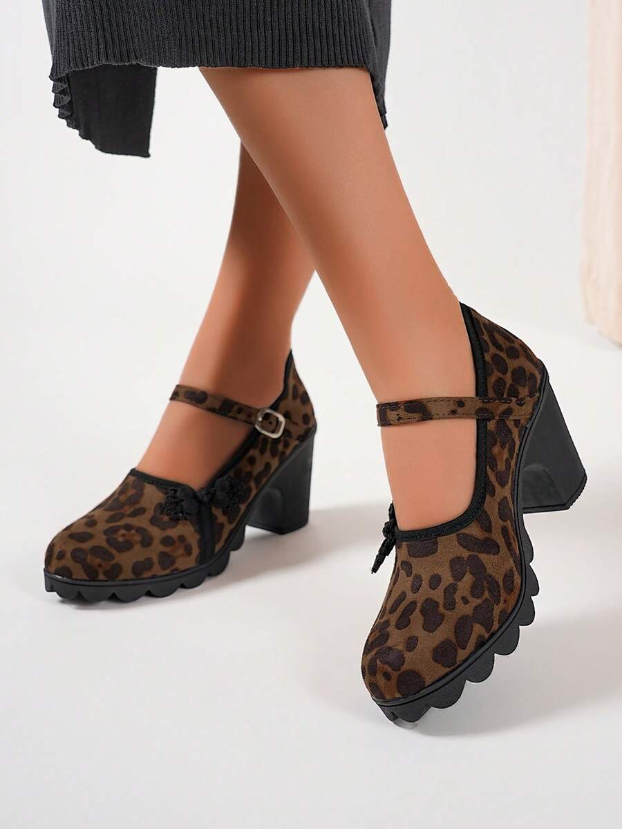 Tacones altos para mujer talla grande, versión extra ancha & extra grande, diseño de nudo chino, elegante & versátil