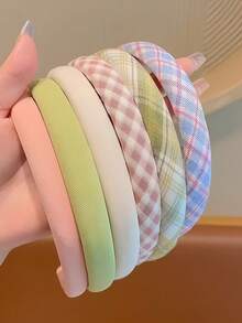 6入女款彩色格紋小髮圈，2025新款百搭戶外髮夾，夏季高級質感髮帶髮箍髮圈 - 彩色 - 查看 5