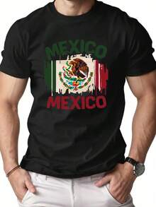 Men's T-Shirt With Mexican Flag Design - 黑色 - 查看 1