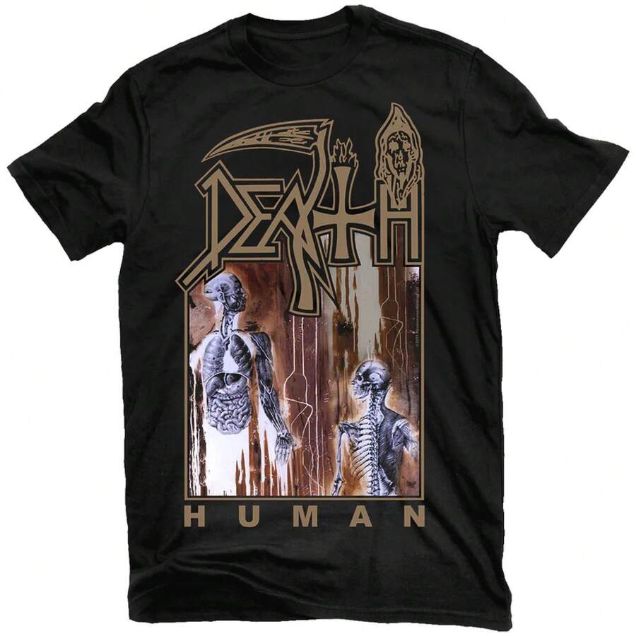 Death Human T-Shirt Metal Style Unisex 100% Cotton Dark Graphic Print Casual Summer Top - Black - View 1
