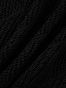 Summer Bohemian American Hot Girl Style One-Shoulder Deep V-Neck Mesh Knit Top - Women's Cropped Hollow Ribbed Sweater Black - Black - View 8