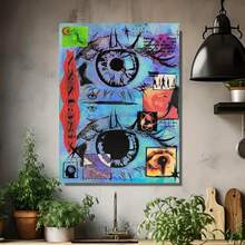 Póster plano 2D, 2D plano, 1 pieza sin marco, lienzo de collage de ojos de arte abstracto, perfecto para la decoración del hogar y la oficina, decoración de arte de lienzo duradero para interiores/exteriores, diseño moderno, obra de arte de alta calidad - Enmarcado - Ver 4