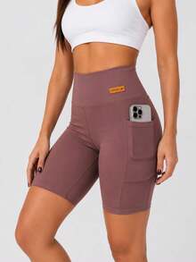 Short Academia Esportivo Elegante Com Bolso Zero Transparência  Cintura Alta Suplex Power Treino Premium Empina Bumbum - Marrom - Visão 3