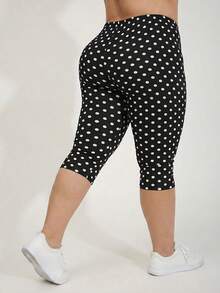 Quần legging nữ size lớn màu đen họa tiết chấm bi co giãn mùa hè cho tập thể dục, yoga, hoạt động ngoài trời, đi du lịch và đi bộ - màu đen - Xem 2
